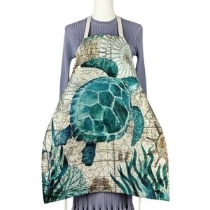 SOLD Nautical Sea Turtle Kitchen Apron Blue and Cream Adult Unisex One Size